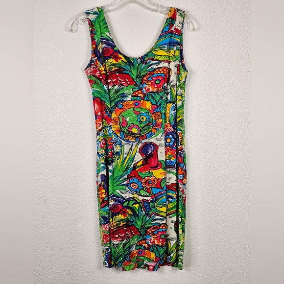 Vintage Jams World Dress Size 9 Artistic Tropical Fish Green Red Yellow - Picture 1 of 7